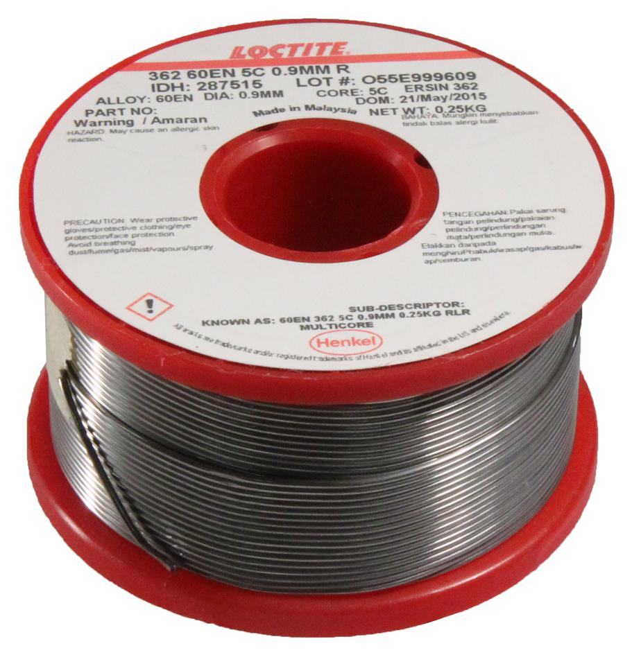 362 60EN 5C 0.9MM R 250G MULTICORE / LOCTITE, Solder Wire, 60/40