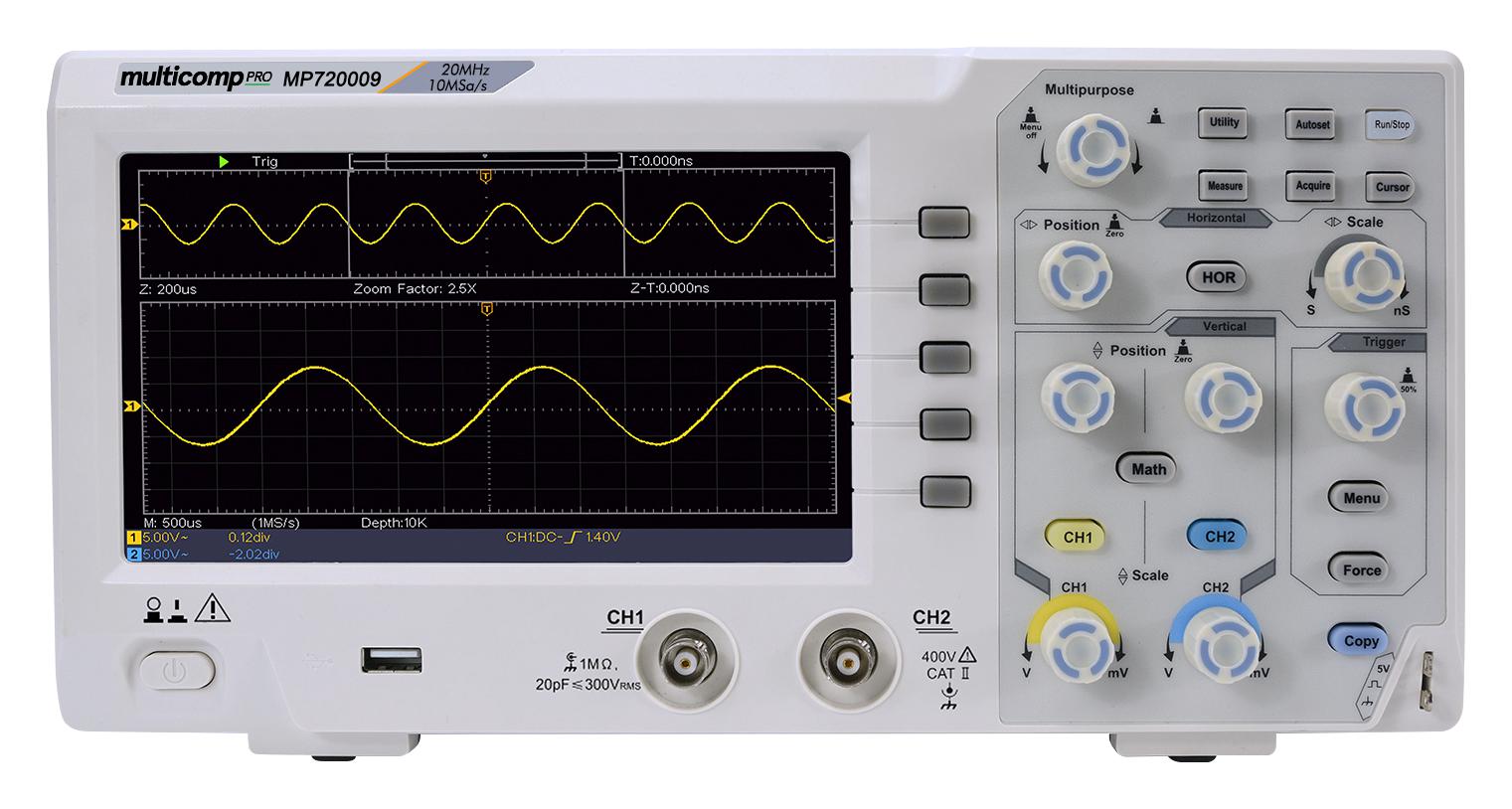 MP720009 US Multicomp Pro, Digital Oscilloscope, 2 Analog, 20 MHz