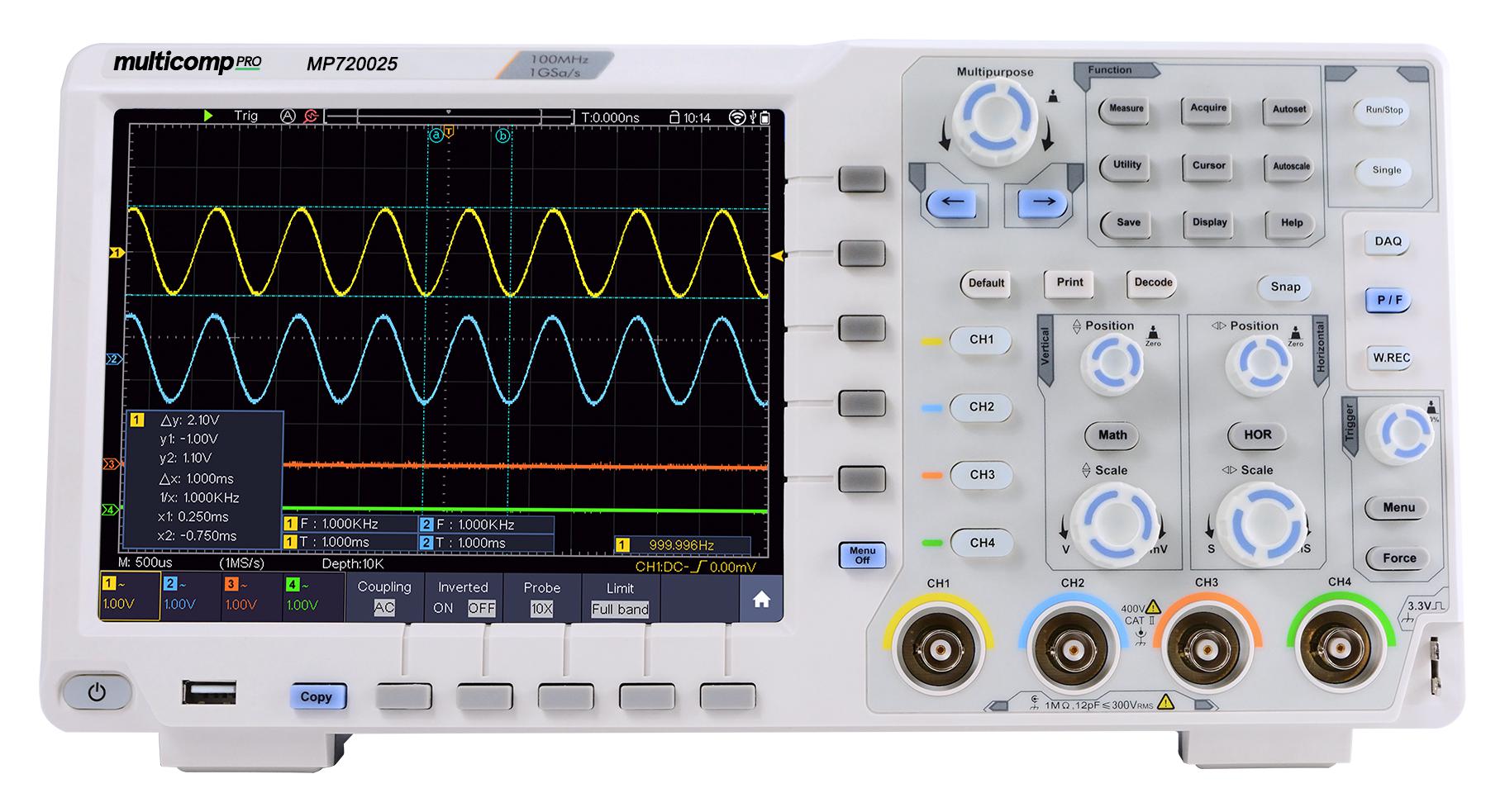 MP720025 US MULTICOMP PRO, Digital Oscilloscope, 4 Analog, 100 MHz