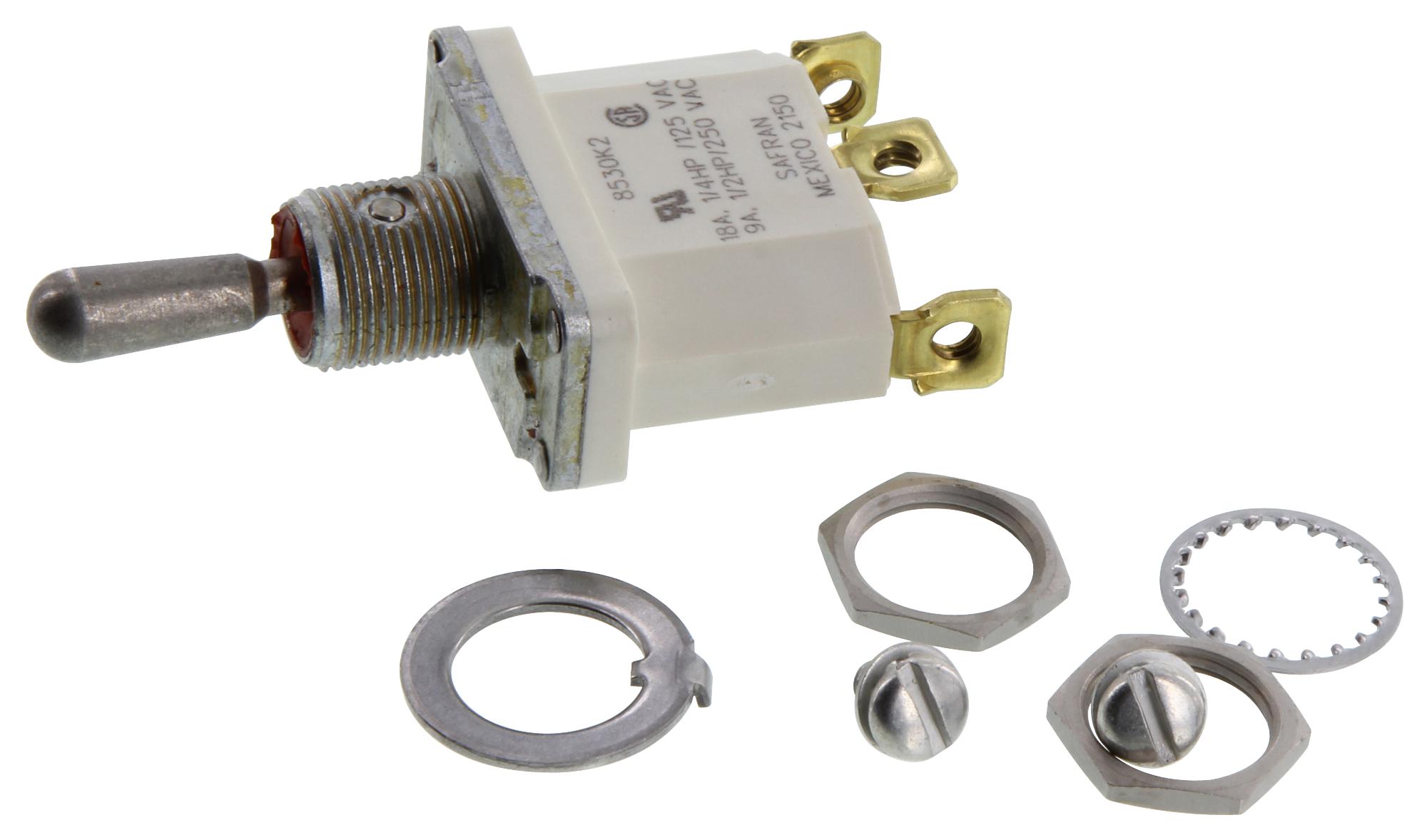 SAFRAN POWER 8530K2 Toggle Switch, (On)-Off-(On), SPDT, Non Illuminated,  8530 Series, 20 A