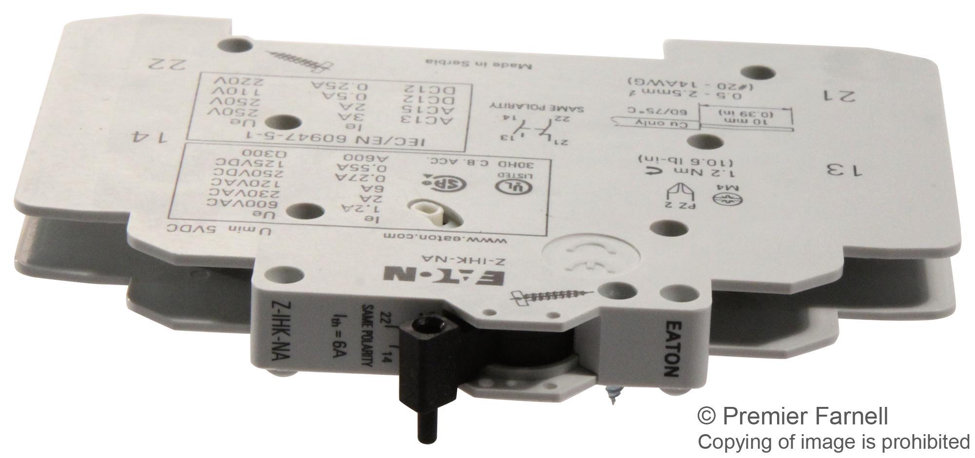 ZIHKNA Eaton Moeller, Auxiliary Contact, SPSTNO /NC, 250 V