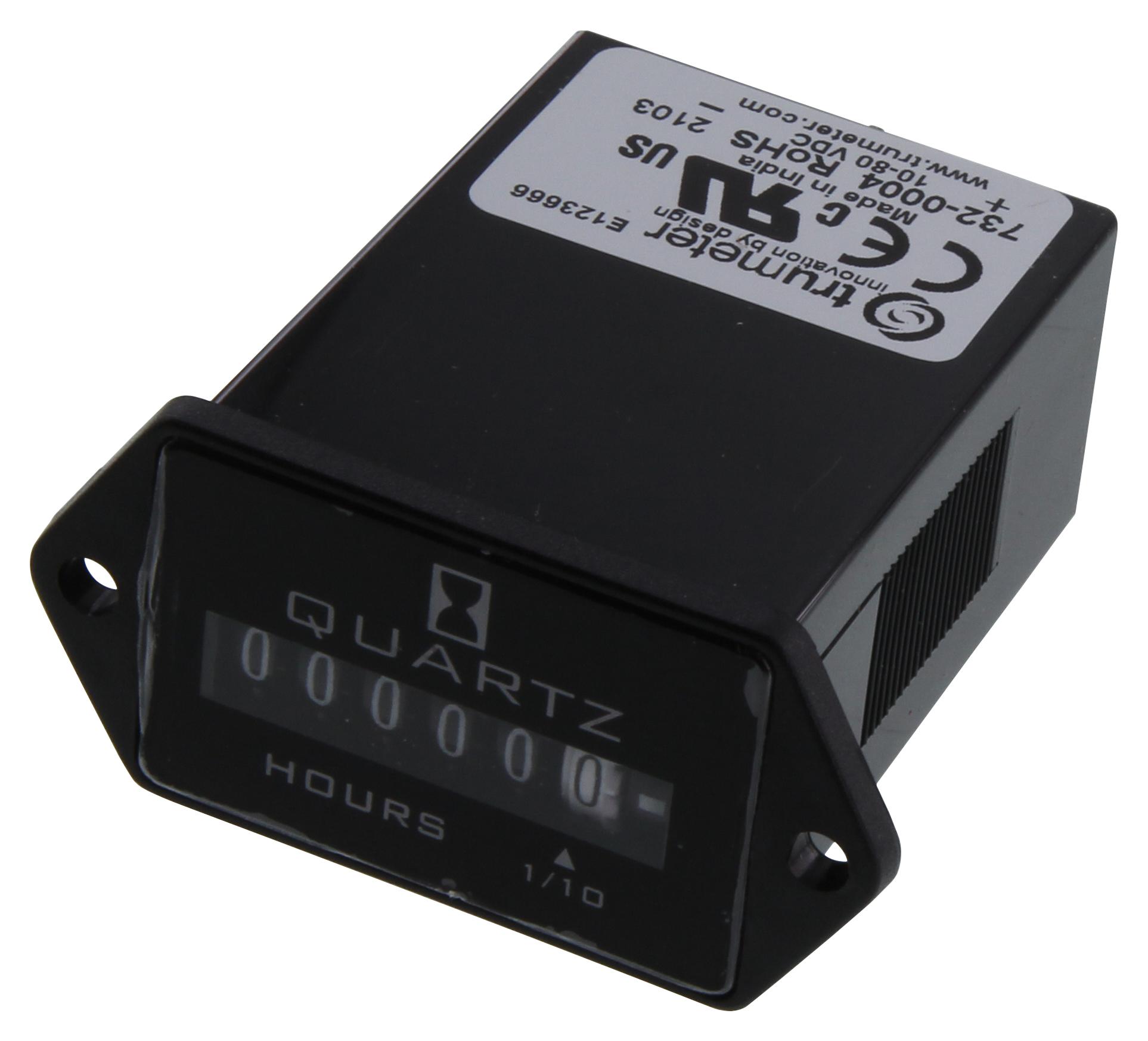 Trumeter Hour Meter,DC Quartz,Round,3 Hole 732-0001