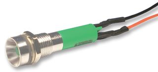 NLD ELECTRONIC NLD29W913550500 LED Panel Mount Indicator, Black Chrome Bezel, Green, 8 mm, 24 V, 17 mA, 1.4 cd, IP67 RoHS Compliant: Yes