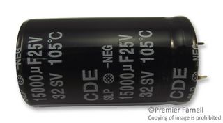 CORNELL DUBILIER SLP153M025C4P3 CAP, 15000?F, 25V, ALU ELEC, SNAP IN