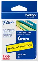 BROTHER TZE611 6MM BLACK ON YELLOW TAPE