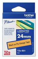 BROTHER TZE-B51 TAPE, 24MM, BLACK/ORANGE FLUR