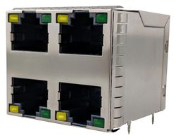 AMPHENOL COMMUNICATIONS SOLUTIONS RJE4W48874A1 RJ45 CONN, R/A JACK, 8P8C, 2STACK, TH