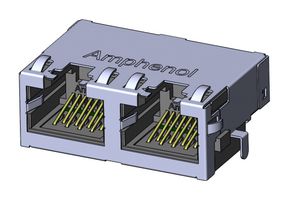 AMPHENOL COMMUNICATIONS SOLUTIONS RJE722881401 RJ45 CONN, R/A JACK, 8P8C, 2GANG, THT
