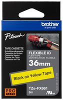 BROTHER TZEFX661 TAPE, LABEL PRINTER, BLK/YLW, 8MX36MM