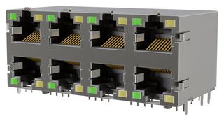 AMPHENOL COMMUNICATIONS SOLUTIONS RJE7K8881440 RJ45 CONN, R/A JACK, 8P8C, 2X4 GANG, TH