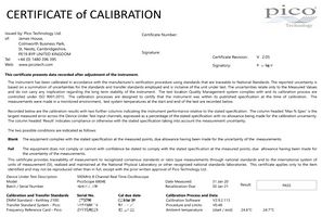 PICO TECHNOLOGY CC061 CALIBRATION CERTIFICATE, OSCILLOSCOPE ROHS COMPLIANT: YES
