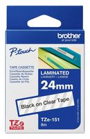 BROTHER TZE-151 TAPE, BLACK ON CLEAR, 24MM W, 8M L