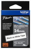 BROTHER TZESL251 TAPE, LABEL PRINTER, BLK/WHT, 8MX24MM
