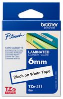 BROTHER TZE-211 TAPE, BLACK ON WHITE, 6MM W, 8M L
