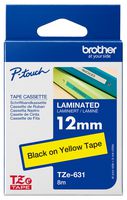 BROTHER TZE-631 TAPE, BLACK ON YELLOW,12MM W, 8M L