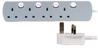 PRO ELEC 8413N-1M EXT LEAD 4 GANG IND SWITCHED 1M