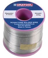 DURATOOL D03347 SOLDER WIRE, SN60-PB40, 0.7MM, 250G REEL