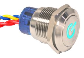 E-SWITCH ULV4FMBSS544 Vandal Resistant Switch, Stainless Steel, ULV4 Series, 19 mm, SPDT-NC-DB, On-(On), Round Flat