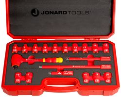 JONARD TOOLS INSS-19M Insulated Socket Set, Sockets/Extensions, 72 Tooth 3/8" Drive Ratchet, 19 Piece