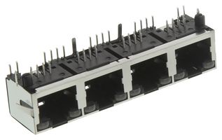 AMPHENOL COMMUNICATIONS SOLUTIONS RJHSE-538B-04 Modular Connector, RJ45 Jack, 1 x 4 (Ganged), 8P8C, Cat5, Through Hole Mount