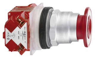 SCHNEIDER ELECTRIC 9001KR9R20H6 Industrial Pushbutton Switch, Harmony 9001K Series, 30 mm, SPST-NC, Momentary, Mushroom, Red