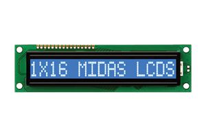 MIDAS DISPLAYS MC11609A6W-BNMLW-V2 Alphanumeric LCD, 16 x 1, 5V, English, Japanese, Transmissive