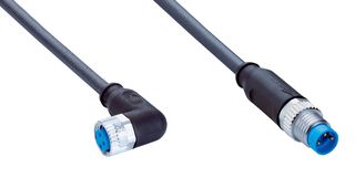 SICK YG8U13-C30UA1M8U13 Sensor Cable, A Coded, Black, 90° M8 Receptacle, M8 Plug, 3 Positions, 300 mm, 11.81 "