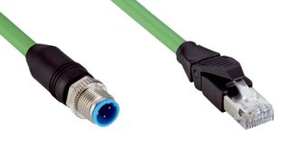 SICK YM2D24-300PN1MRJA4 Sensor Cable, D Coded, Green, M12 Plug, RJ45 Plug, 4 Positions, 30 m, 98.4 ft