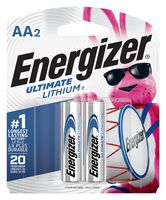 ENERGIZER L91BP-2 Battery, Ultimate, 1.5 V, AA, Lithium Iron Disulphide, 2.9 Ah, Raised Positive and Flat Negative, 2
