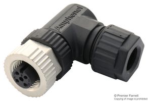 AMPHENOL LTW M12A-05BFFB-SR7001 Sensor Connector, M Series, M12, Receptacle, 5 Contacts, Screw Socket, Right Angle Cable Mount