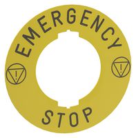 SCHNEIDER ELECTRIC 9001KN9318 E-Stop Switch Legend, Plastic, Circular, Yellow Marked, 30mm Hole, Harmony 9001K Series