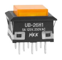 NKK SWITCHES UB26KKW015D-DD Pushbutton Switch, UB Series, DPDT, On-On, Square, Amber