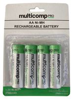 MULTICOMP PRO MP001174 Rechargeable Battery, Blister, 1.2 V, Nickel Metal Hydride, 2.55 Ah, AA