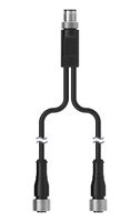 BANNER ENGINEERING S15YA24-M124-M124-0.3 Sensor Cable, A Coded, Splitter, Black, M12 Plug, M12 Receptacle x2, 4 Positions, 300 mm, 11.8 "