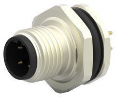 TE CONNECTIVITY T4140412041-000 Sensor Connector, M12, Male, 4 Positions, PCB Pin, Straight Panel Mount