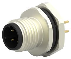 TE CONNECTIVITY T4142512041-000 Sensor Connector, M12, Male, 4 Positions, PCB Pin, Straight Panel Mount