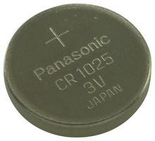 PANASONIC BATTERIES CR1025 Battery, 3 V, Coin Cell, Lithium Manganese Dioxide, 30 mAh, Pressure Contact, 1