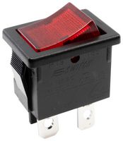 E-SWITCH R1973BBLKRILEF4 Rocker Switch, 24 VDC LED, Off-On, DPST, Illuminated, Panel, Snap-In, Red, R1973 Series