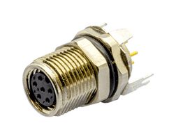 SAME SKY CDM847-06A-FP-F010-67 Sensor Connector, CDM847 Series, M8, Female, 6 Positions, Solder Socket, Straight Panel Mount