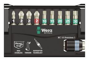 WERA 05073630001 BIT-CHECK 10 STAINLESS 1 SB, 10 PIECES