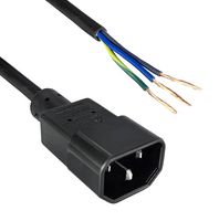 QUALTEK ELECTRONICS 317003-01 Mains Power Cord, IEC 60320 C14 to Free End, 1.5 m, 10 A, 250 V, Black