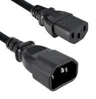 QUALTEK ELECTRONICS 319002-T01 Mains Power Cord, SJT H05VV-F, 18AWG, IEC 60320 C14 to IEC 60320 C13, 1 m, 10 A, 250 VAC, Black
