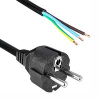 QUALTEK ELECTRONICS 363010-D01 Mains Power Cord, CEE 7/7 Plug to Free End, 2.5 m, 6 A, 250 V, Black