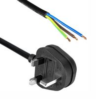 QUALTEK ELECTRONICS 369004-E01 Mains Power Cord, BS 1363A Plug to Free End, 2.5 m, 16 A, 250 V, Black