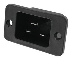QUALTEK ELECTRONICS 744W-00/04 IEC Power Connector, IEC C20 Inlet, 20 A, 250 VAC, Quick Connect, Snap-In, Flange Mount