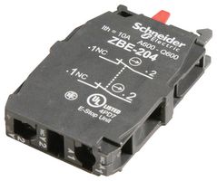 SCHNEIDER ELECTRIC ZBE204 Contact Block, 10 A, 600 V, 2 Pole, ZB4 Series, Screw Clamp, DPST-NC