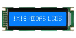 MIDAS DISPLAYS MC11606C6W-BNMLW Alphanumeric LCD, 16 x 1, White on Blue, 5V, Parallel, English, Japanese, Transmissive