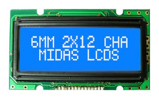 MIDAS DISPLAYS MC21205A6WR1-BNMLW Alphanumeric LCD, 12 x 2, White on Blue, 5V, Parallel, Cyrillic, Transmissive