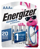 ENERGIZER L92SBP-4 Battery, 1.5 V, AAA, Lithium Iron Disulphide, 1.25 Ah, Raised Positive and Flat Negative, 4