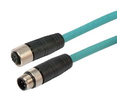 L-COM TRG502-T4T-3M Sensor Cable, D Coded, M12 Plug, M12 Receptacle, 4 Positions, 3 m, 9.8 ft, TRG502-T4S Series